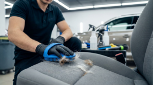 car interior pet hair removal rubber brush technique Surrey BC